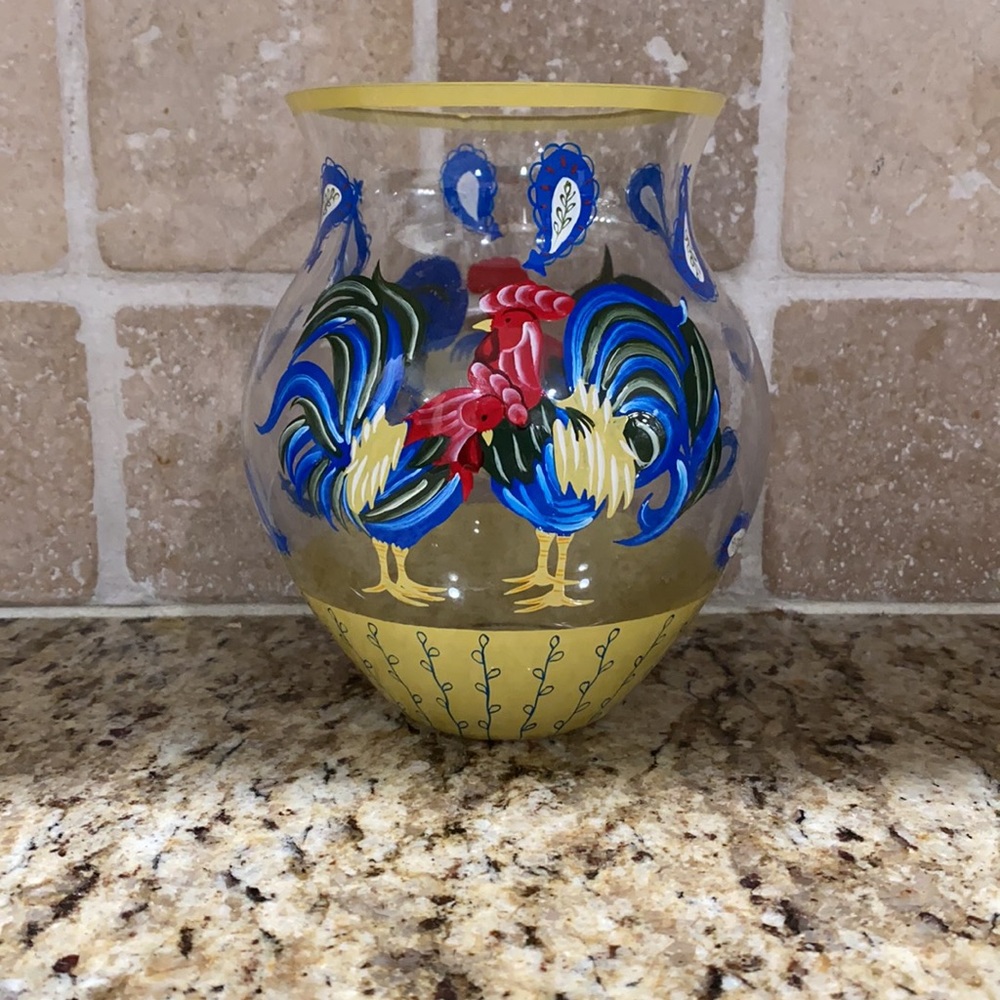 Lenox Glass Rooster Vase approx 6 1/4” high yellow/blue/red. Farmhouse Decor 🐓